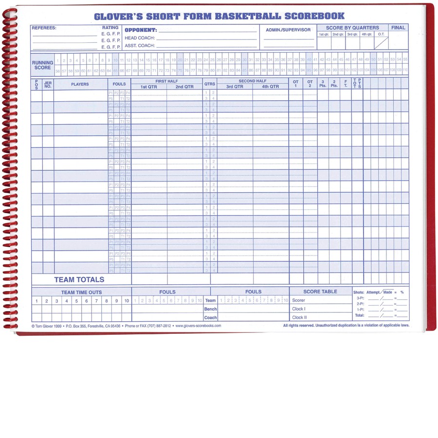 Glover's Shortform Basketball Scorebook